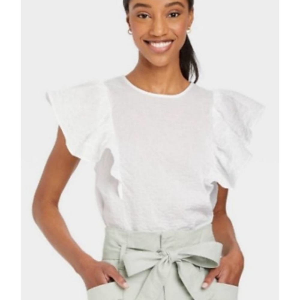 A New Day White Flutter Sleeve Top